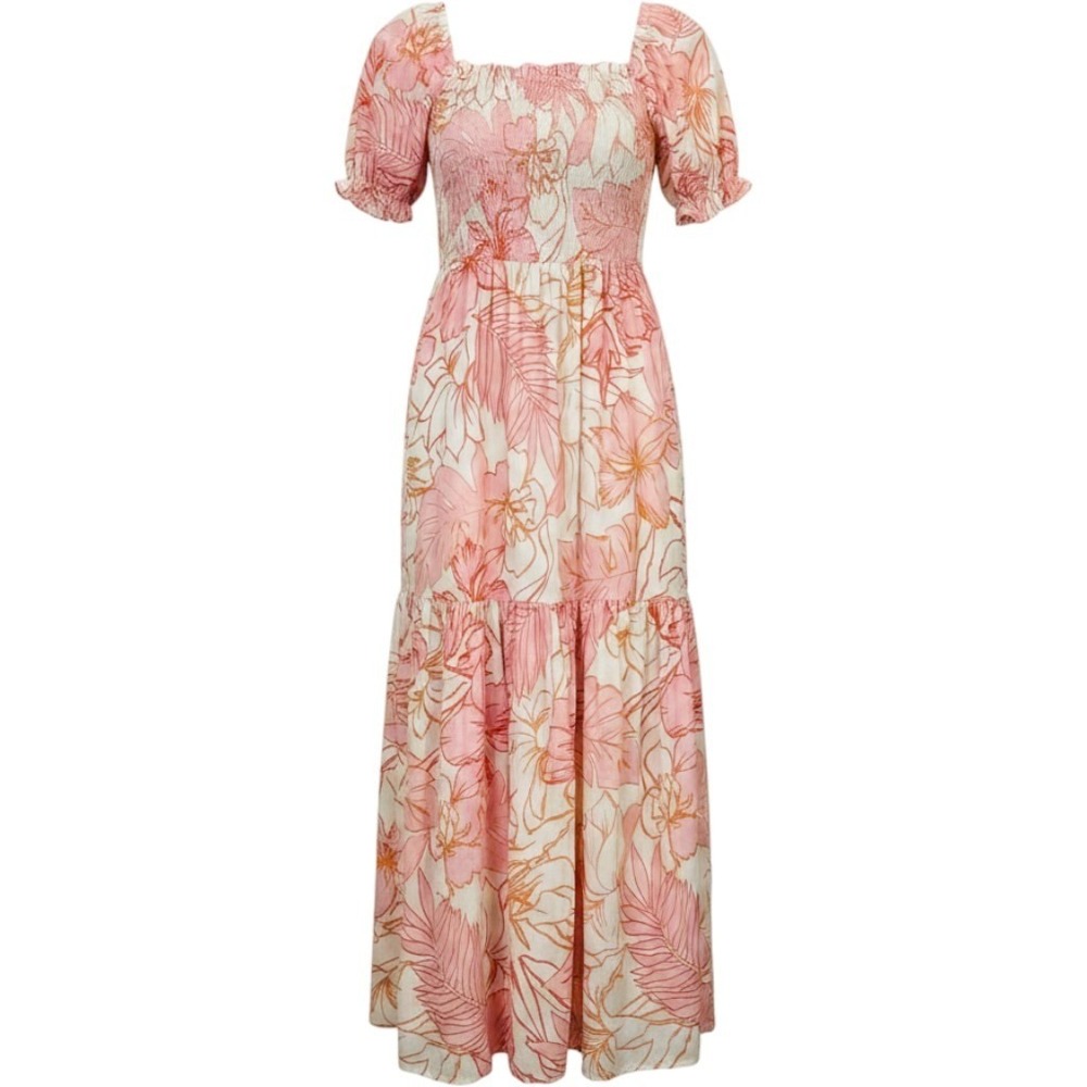 Patrons of Peace Pink Smocked Floral Maxi Dress S Puff Sleeve Boho Cottagecore